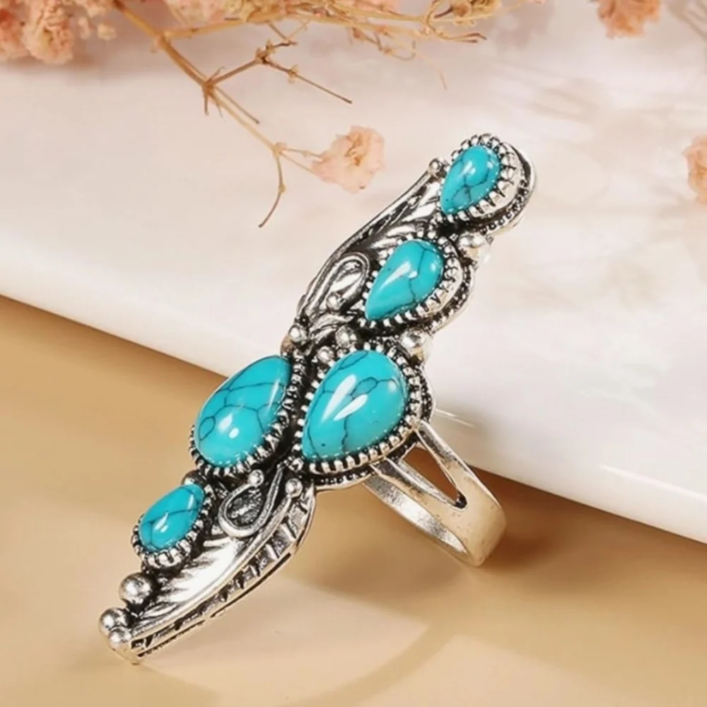 Gold Plated Turquoise Color Silver Women's Ring